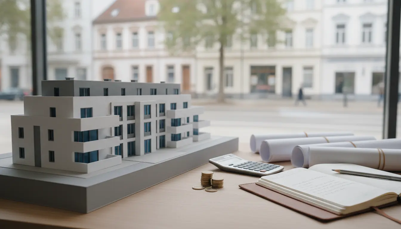 Modell eines Wohnkomplexes auf dem Schreibtisch