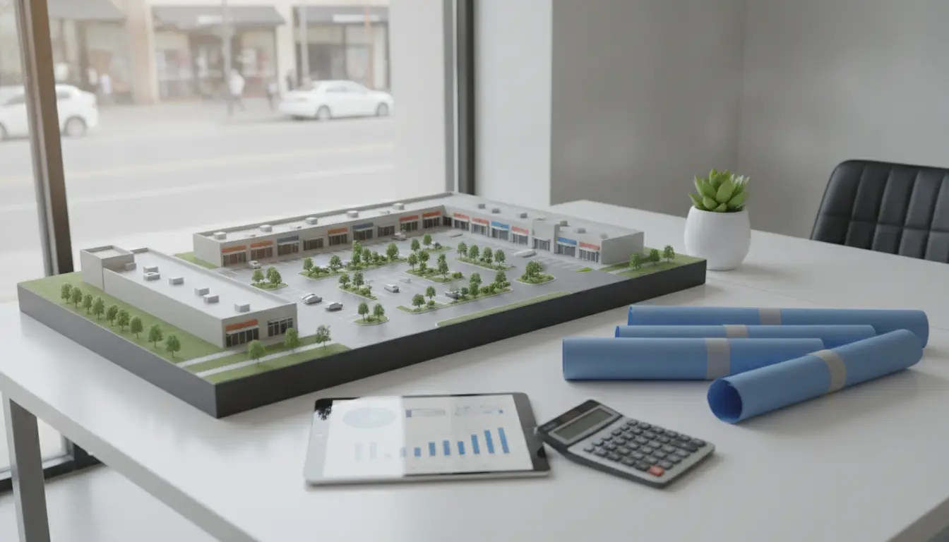 Modell eines Immobilienprojekts mit Parkplätzen